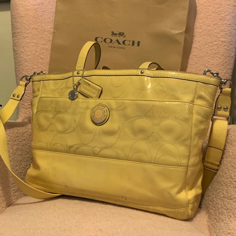 Coach Yellow Patent Signature Tote with Charm